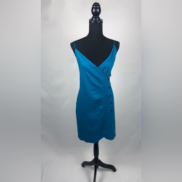 Linen Mini Dress Teal Spaghetti Adjustable Straps Size 1X NWT by Leith - Picture 2 of 14